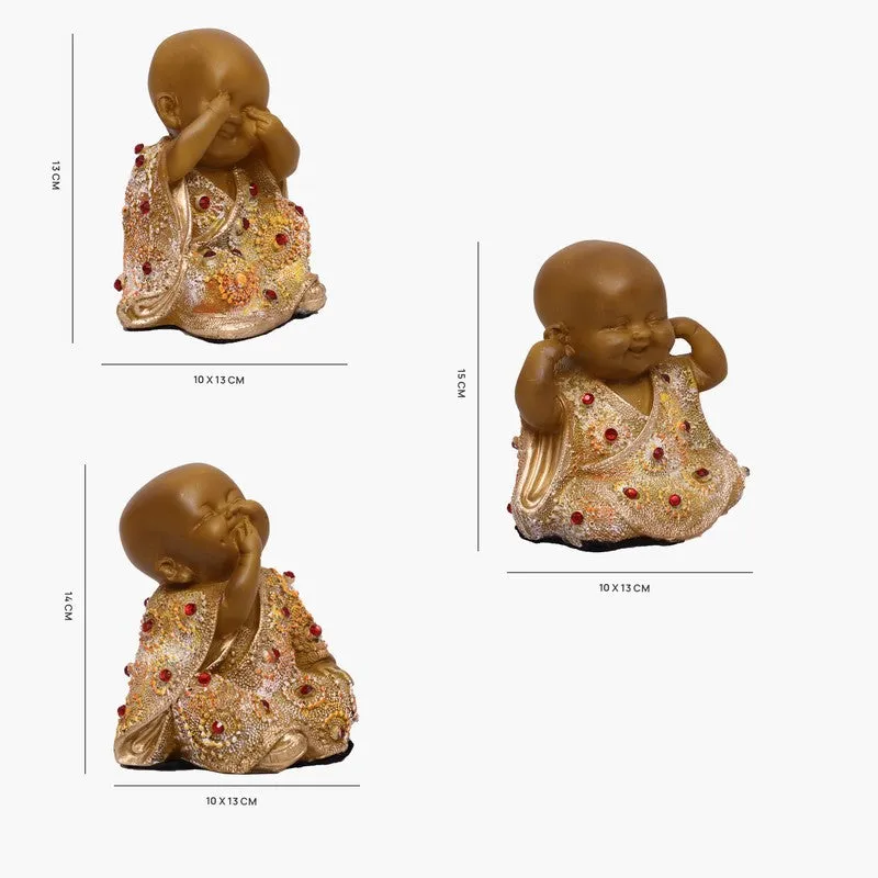Virtue Laughing Buddha Showpiece (Brown) - Set Of Three media 10