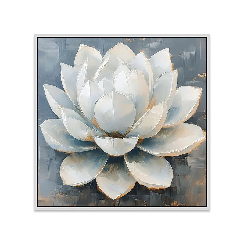 Luminous Lotus Canvas Wall Painting With Frame - White media 6