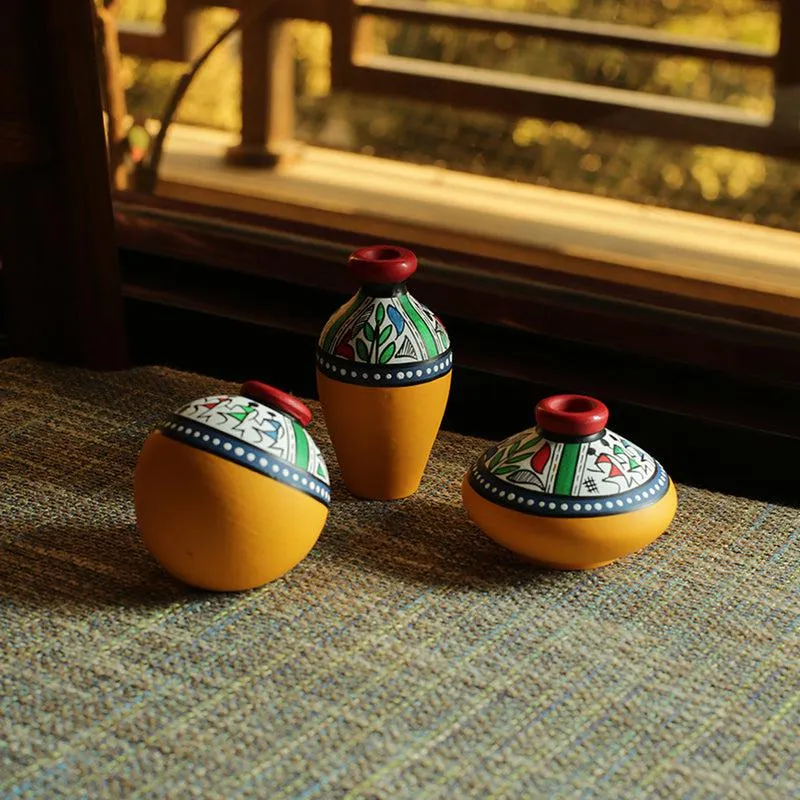 Dharthi Handpainted Terracotta Vase - Three Piece Set media 1