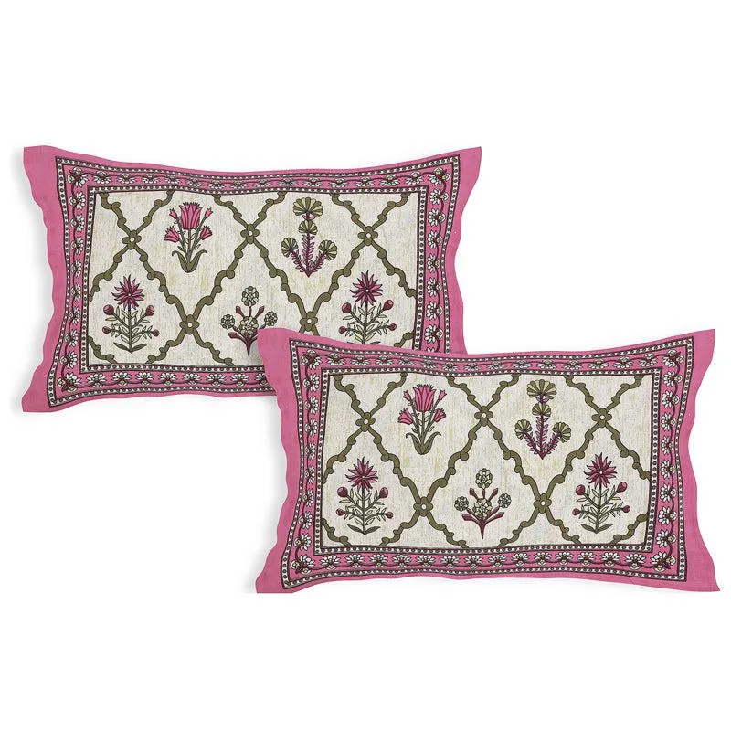 Adhira Ethnic Cotton Bedsheet (Pink,White) - 180 TC media 4