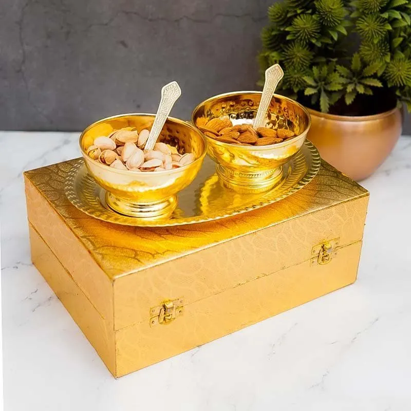 Gleaming Golden Bowl & Tray - Gold media 1