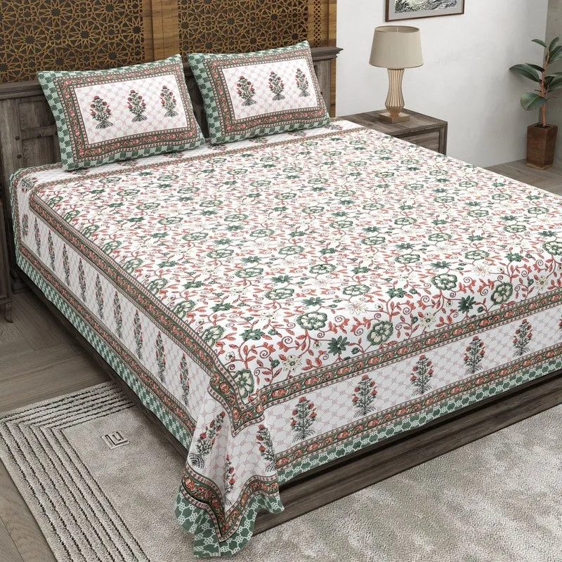 Gridon Cotton Bedsheet (White,Rust) - 240 TC media 1
