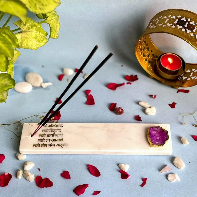 Nmokar Matra Marble Incense Holder With Agate Plating - Pink media 4