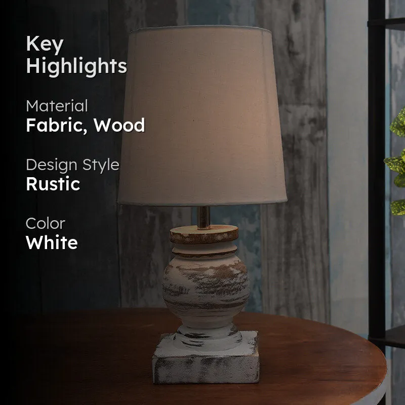 Minos Carved Wooden Fabric Table Lamp - White media 2