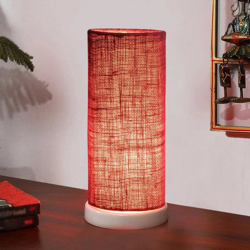 Esto Tower Wooden Table Lamp With Jute Shade - Maroon,White media 4