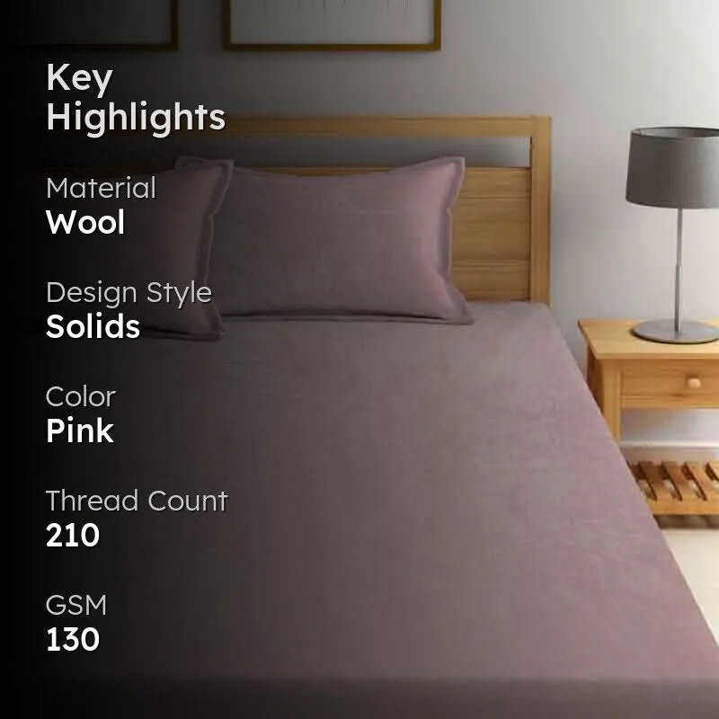 Solid Dust Woollen Bedsheet (Pink) - 130 GSM media 2