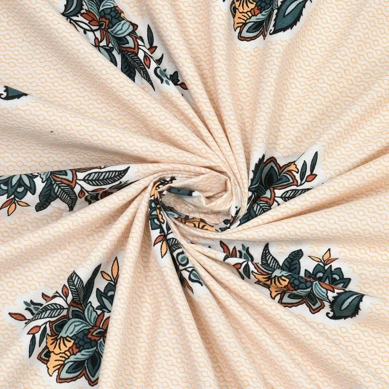 Royalra Cotton Bedsheet (Beige,Green) - 240 TC media 5