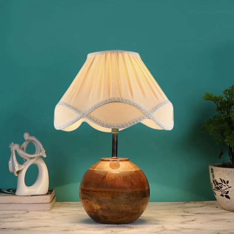 Flamoryn Cotton Table Lamp With Wooden Base - Ivory media 1