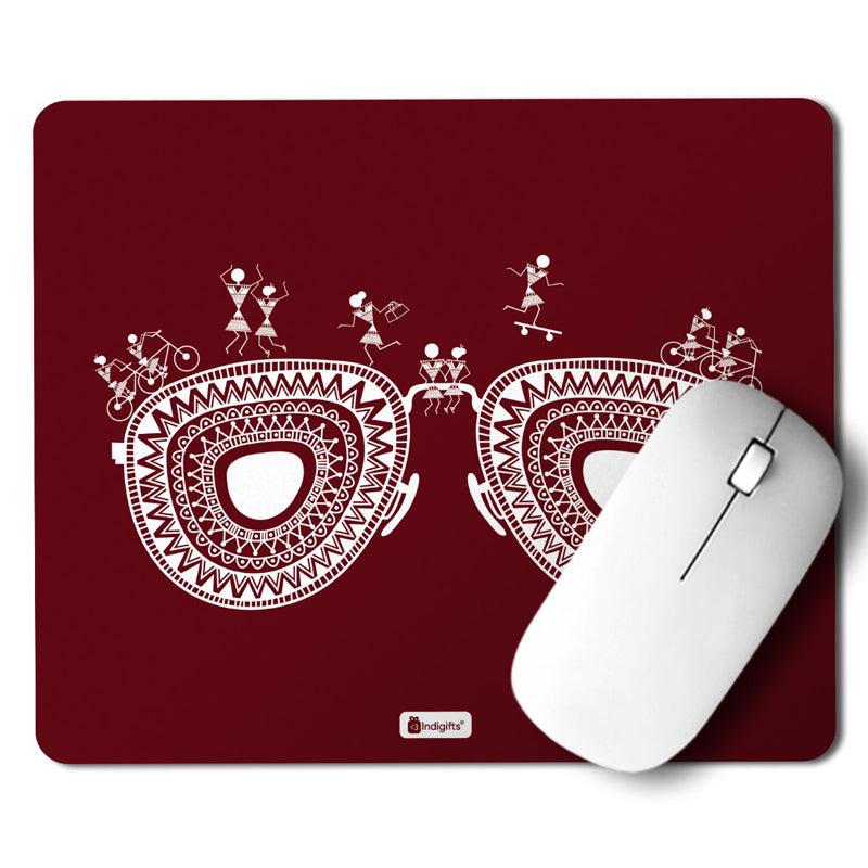 Warli Hippie Mouse Pad - Red media 6