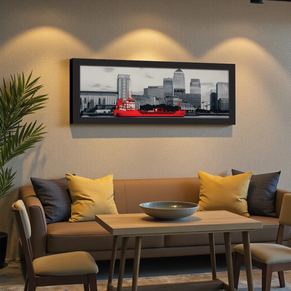 Cityscape Red Boat Wall Painting With Frame media 5