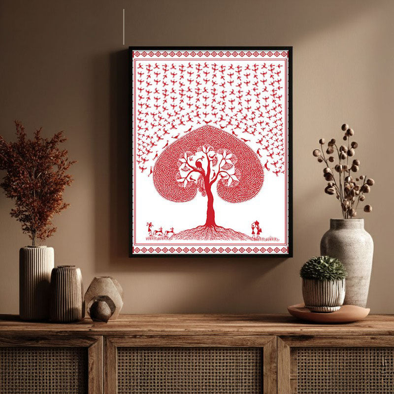 Rosy Grove Framed Warli Canvas Wall Painting media 3