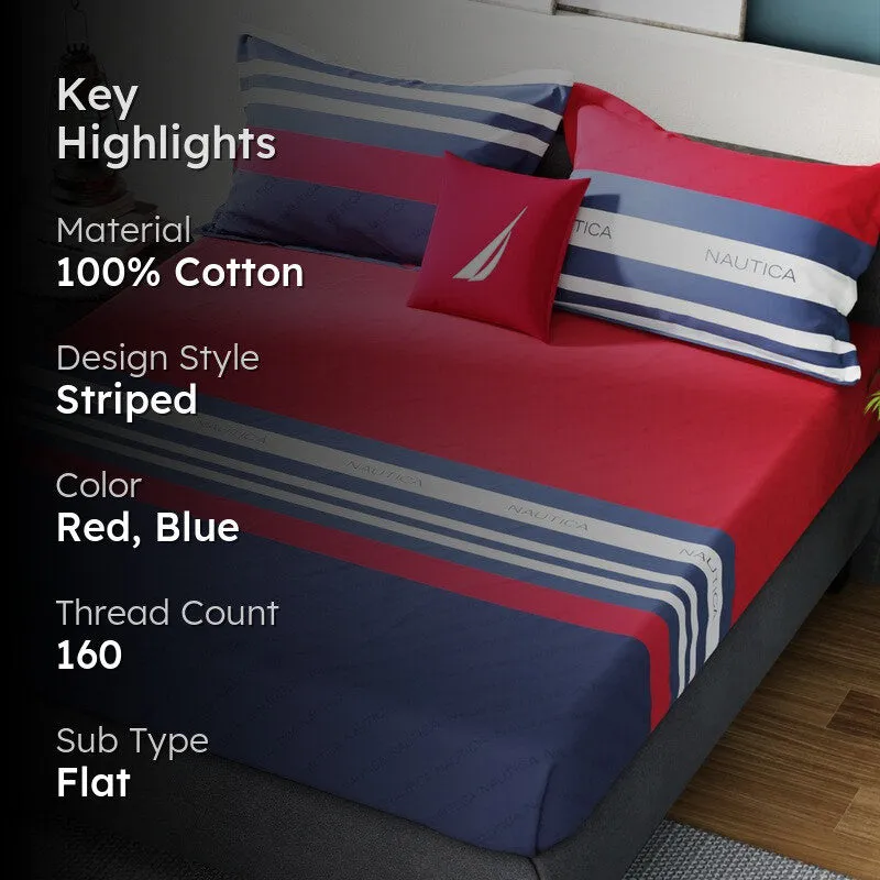 Nautica Stripe Symphony Cotton Bedsheet (Red & Blue) - 160 TC media 2