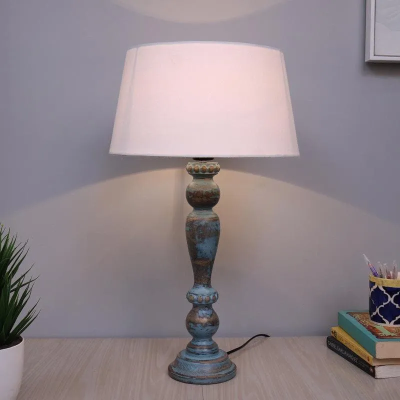 Amaya Fabric Table Lamp With Drum Shade - White,Blue media 1