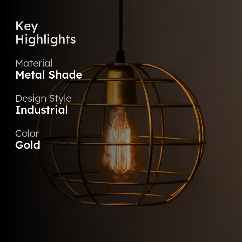 Mesh Ball Metal Ceiling Lamp - Golden media 2