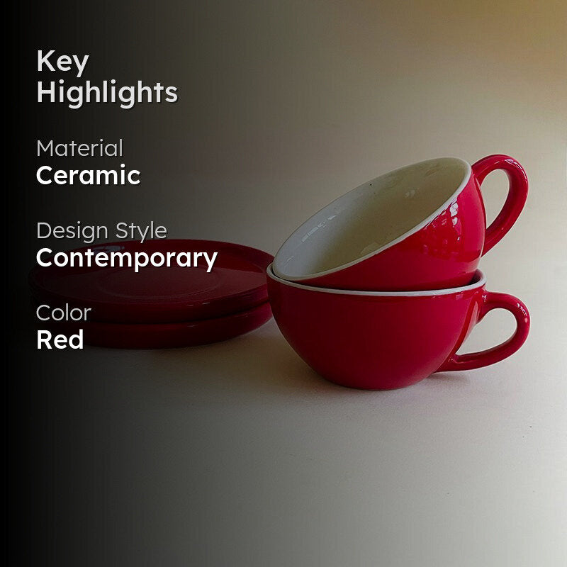 Blush & Brew Ceramic Cup & Saucer (Red/320 mL Each) - Set of Two image 2