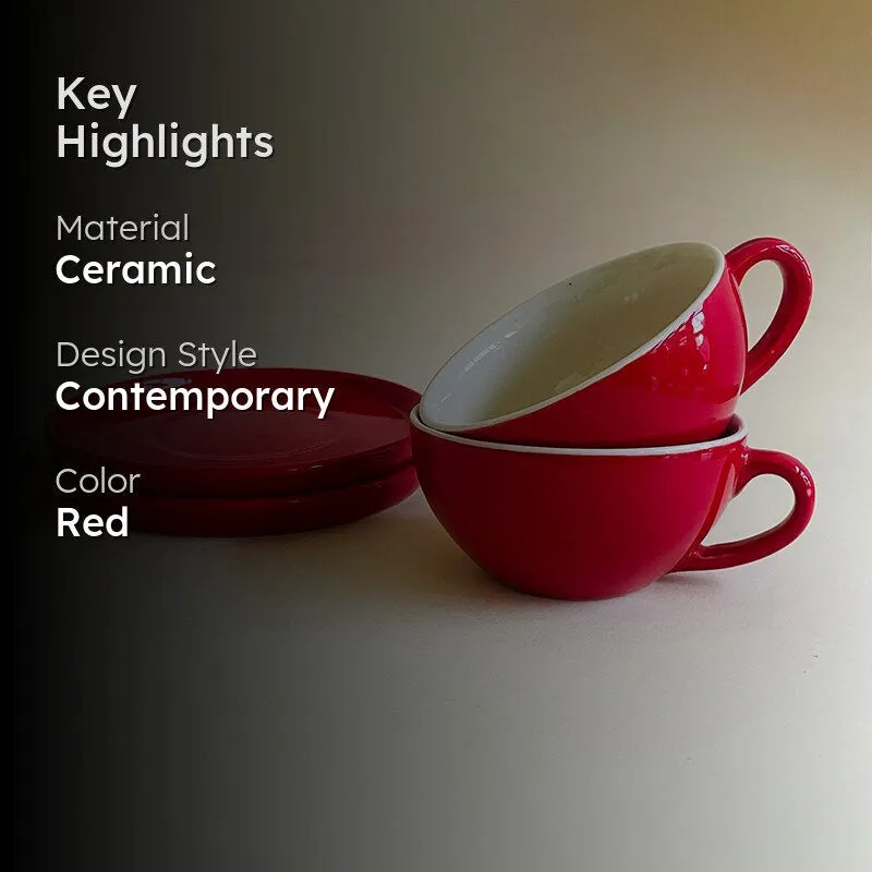 Blush & Brew Ceramic Cup & Saucer (Red/320 mL Each) - Set of Two media 2