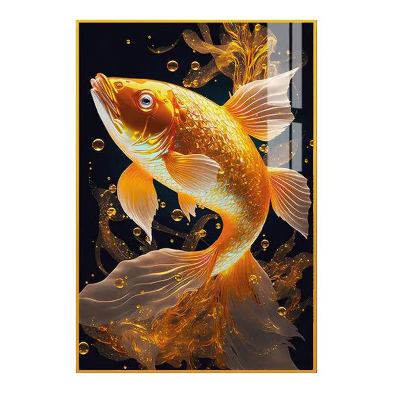 Auric Koi Modern Canvas Wall Art With Frame - Gold media 3