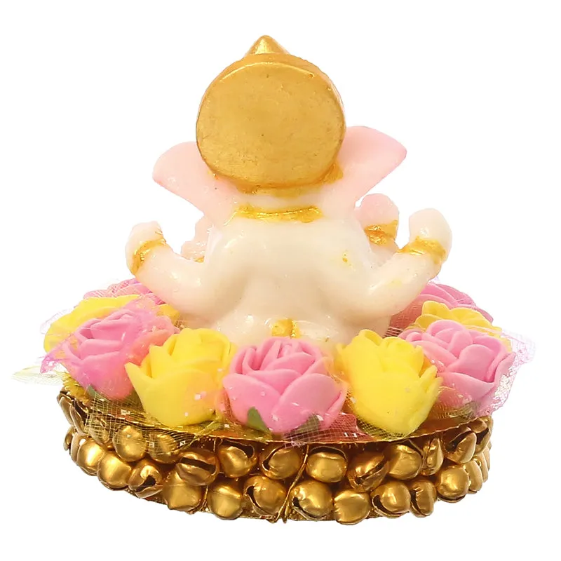 Lord Vinayak Pooja Tealight Candle Holder - Yellow & Pink media 5