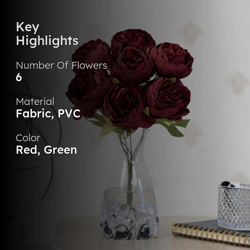 Realistic Artificial Peony Flower Bunches - Red media 2
