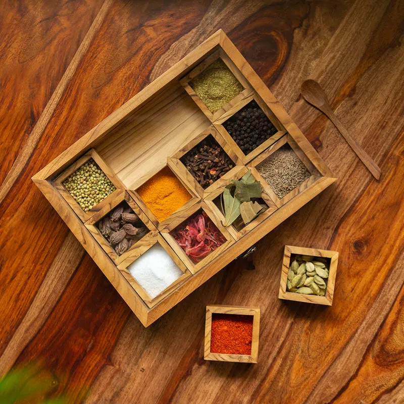 Rasa Food Safe Teak Wood Masala Box - 50 ML media 1
