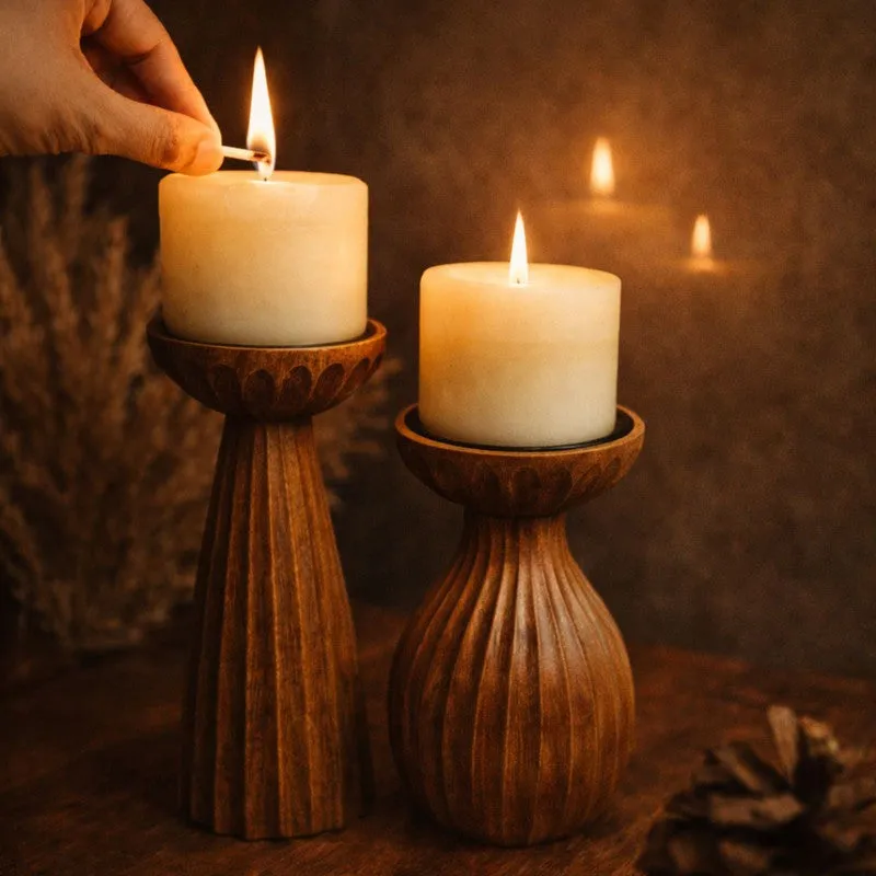 Kyra Wood Candle Holder With Candle - Set Of Two media 5