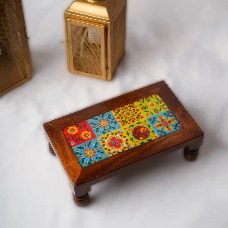 Nyra II Folk Art Mango Wood Stool - 10 inch media 1