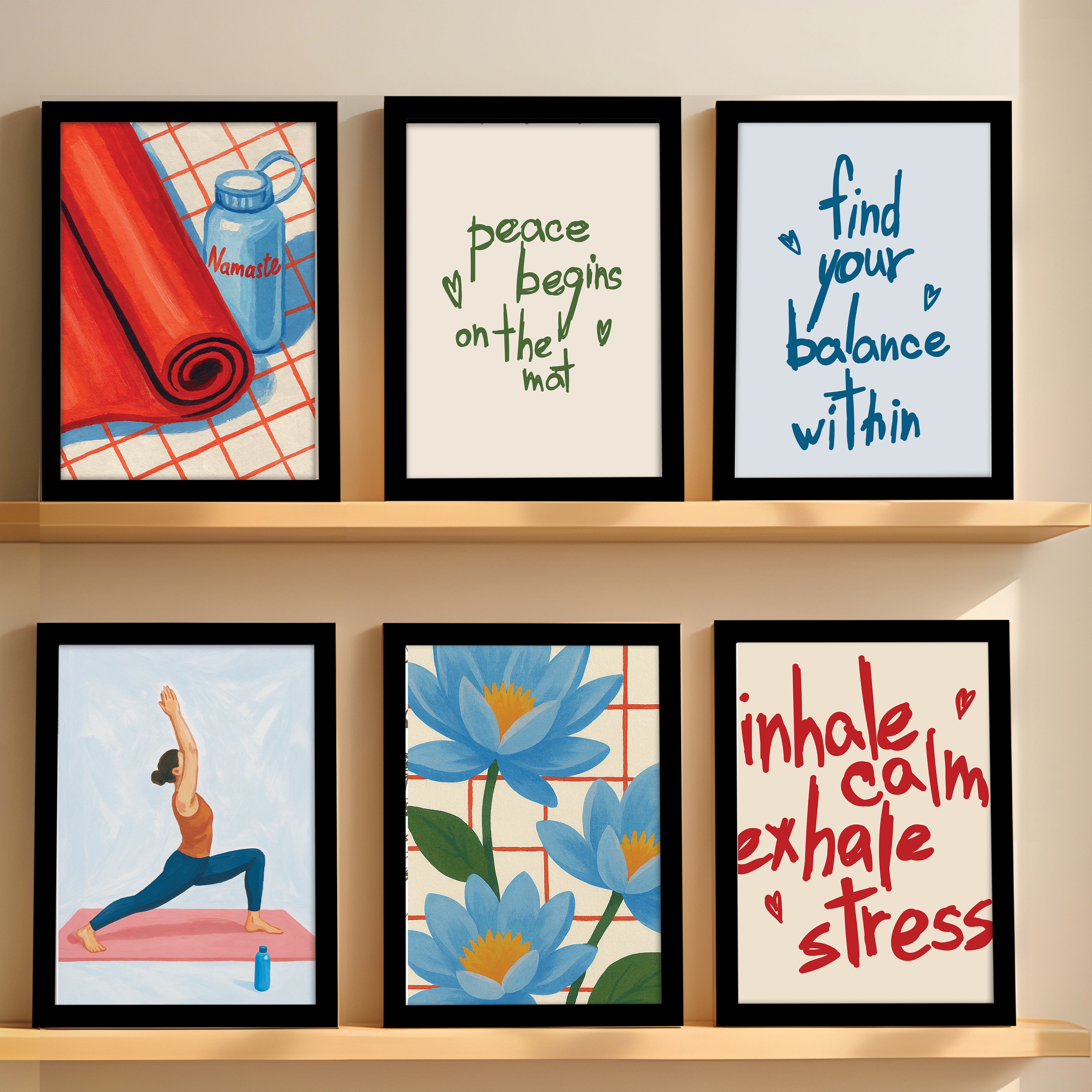 Balanced Peace Cotton Canvas Wall Painting - Set Of Six