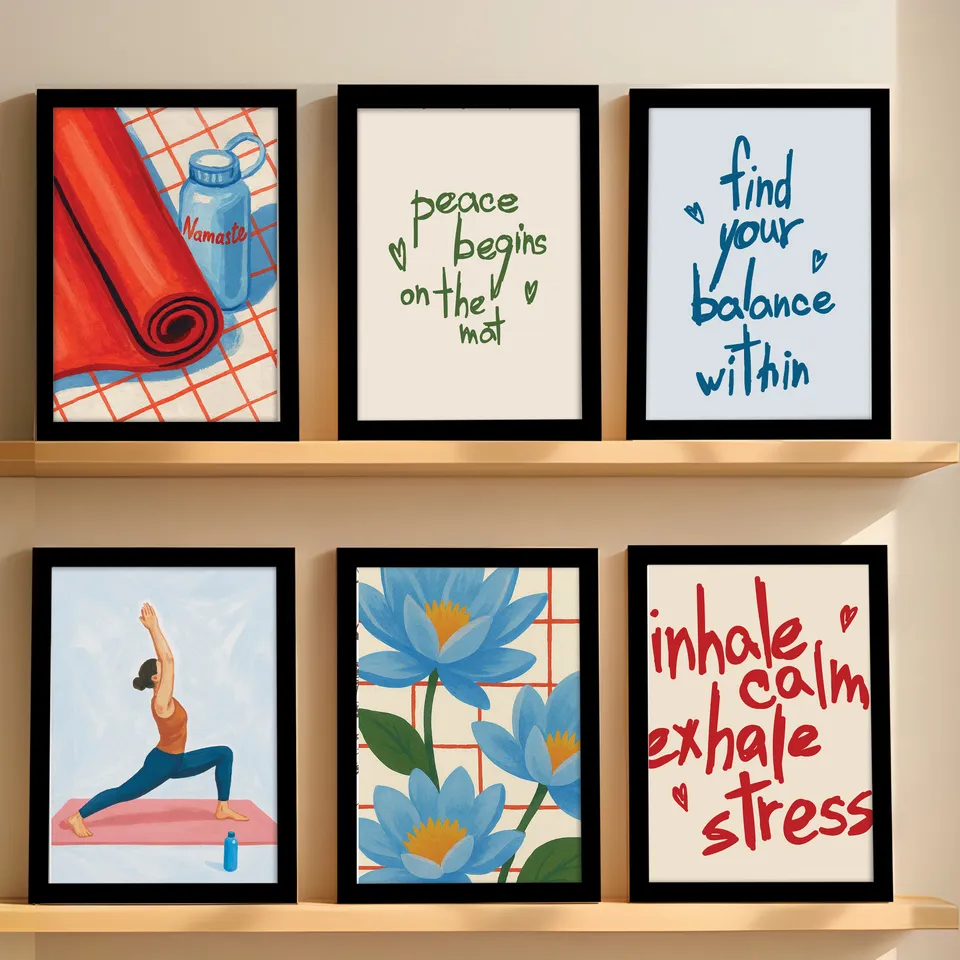 Balanced Peace Cotton Canvas Wall Painting - Set Of Six media 1