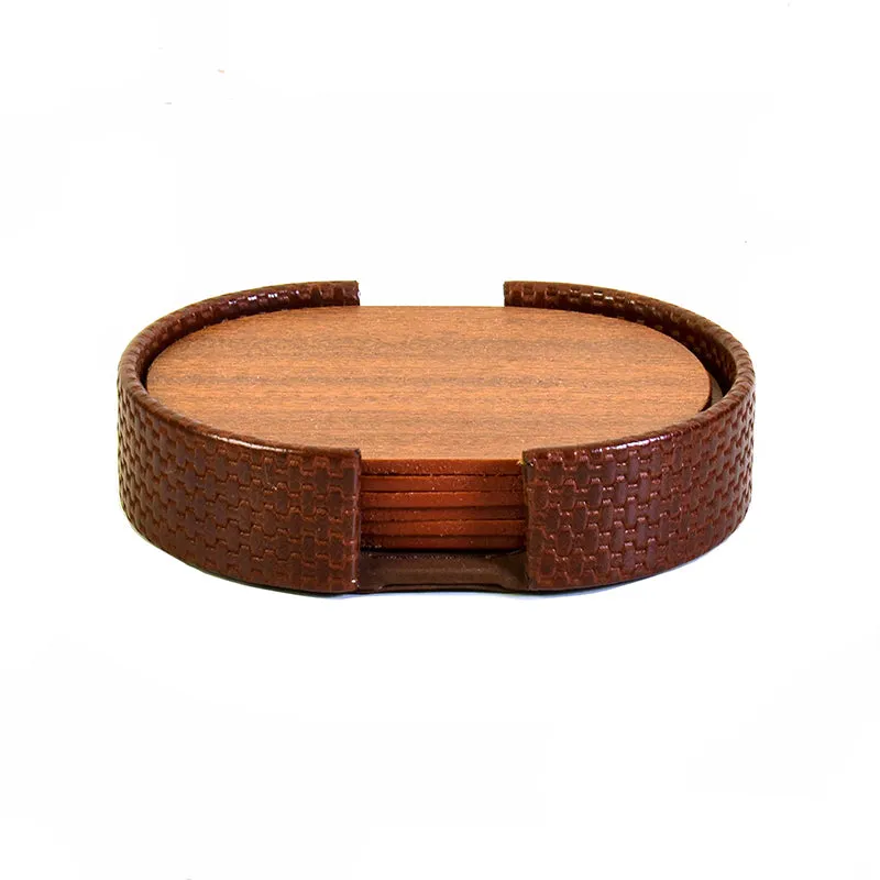 Tishue Faux Leather Coaster (Brown) - Seven Piece Set media 5