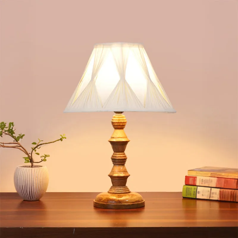 Pleatra Pinch Timber Wooden Table Lamp - Ivory,Brown media 2