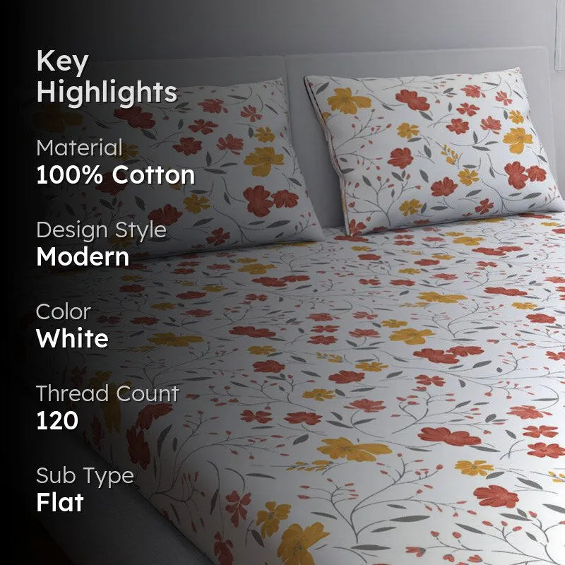 Himeya Comfort Percale Blooms Cotton Bedsheet (Yellow,Rust) - 120 TC media 2