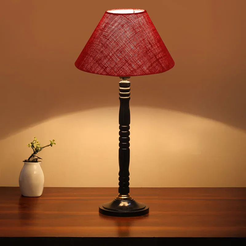 Loft Gleam Table Lamp With Carved Wooden Base - Maroon,Black media 2