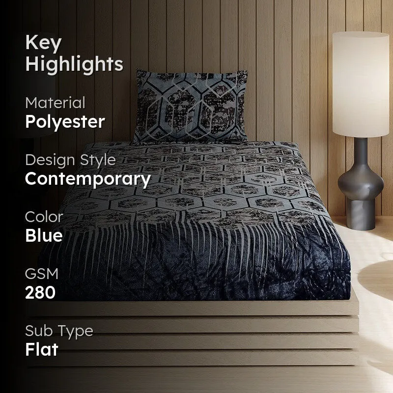 Monte Carlo Serene Strokes Bedsheet (Blue) - 280 GSM media 2