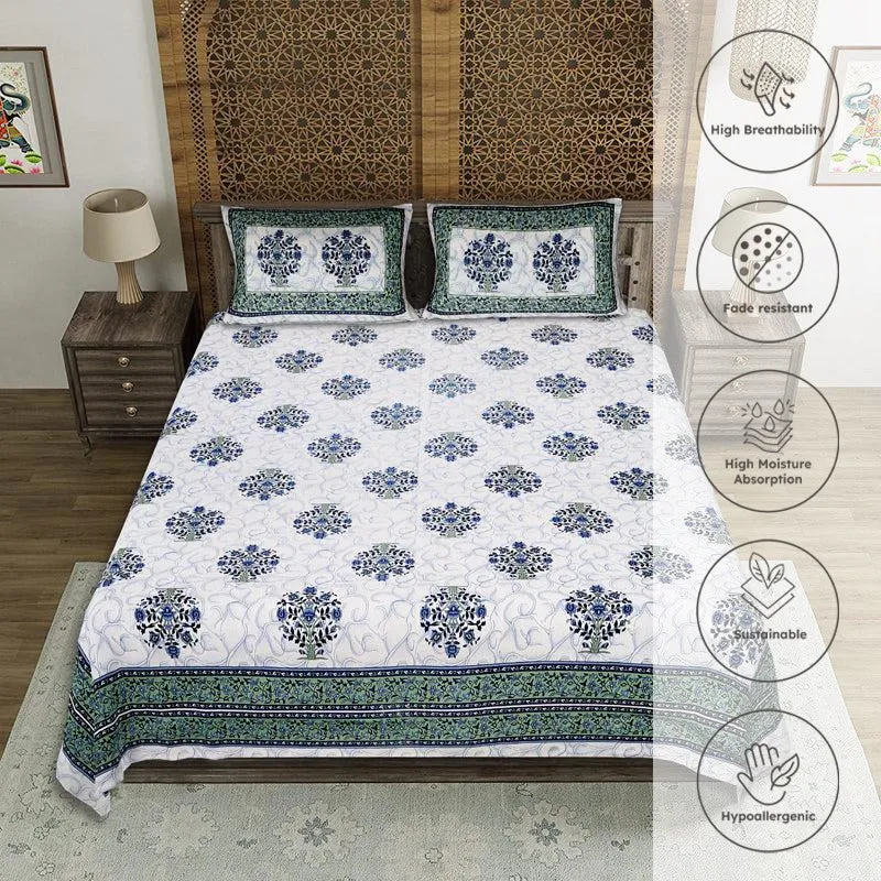 Anant Floral Cotton Bedsheet (Green) - 144 TC media 3