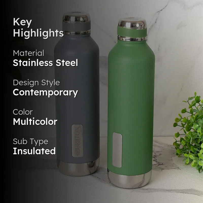Bristo Sip Hot & Cold Thermos Water Bottle (Grey & Green, 750 mL Each) - Set Of Two media 2