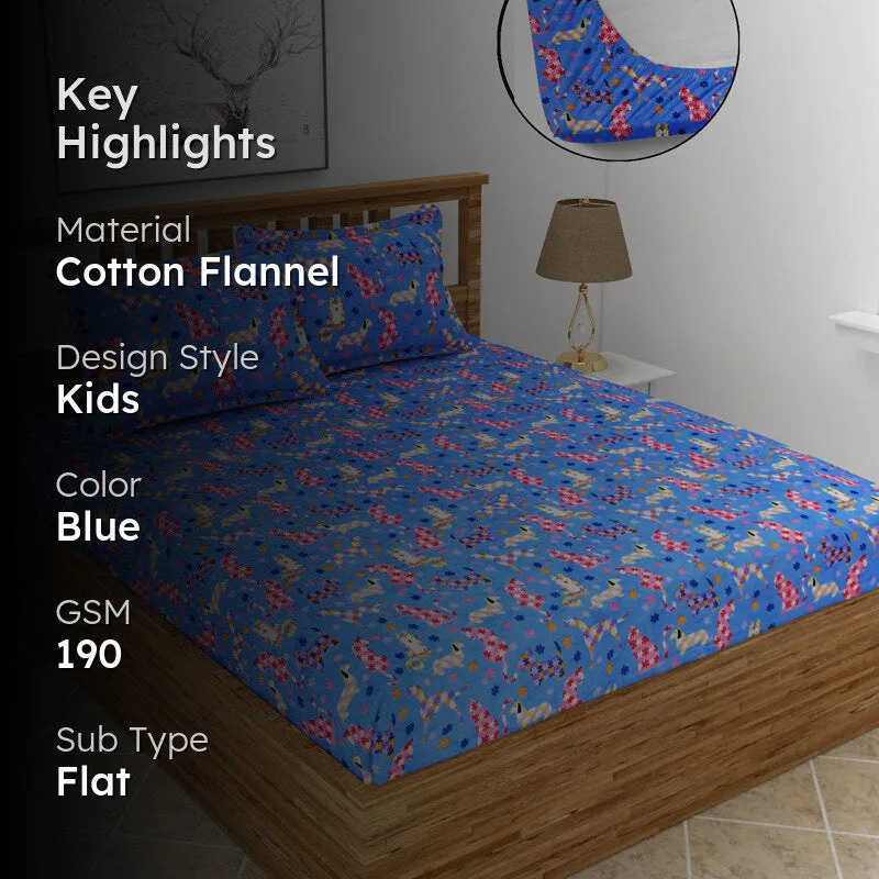Warm Paws Flannel Cotton Flannel Bedsheet (Blue) - 190 GSM media 2