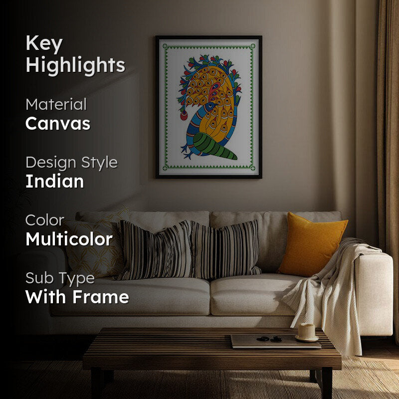 Royal Peacock Framed Madhubhani Canvas Wall Painting media 2