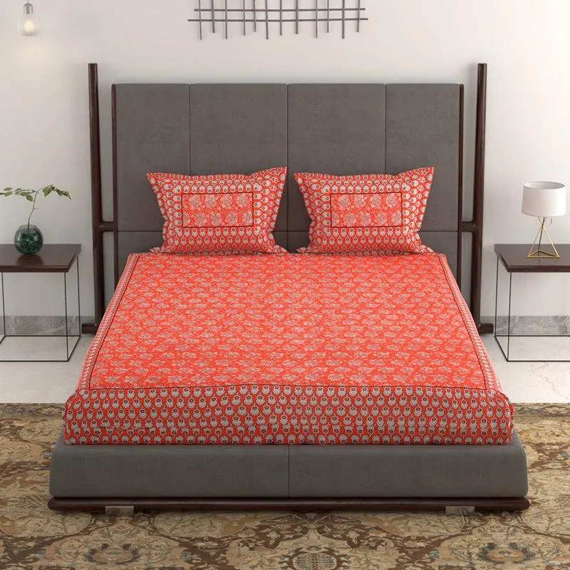 Vidhu Printed Cotton Bedsheet (Red) - 280 TC media 4
