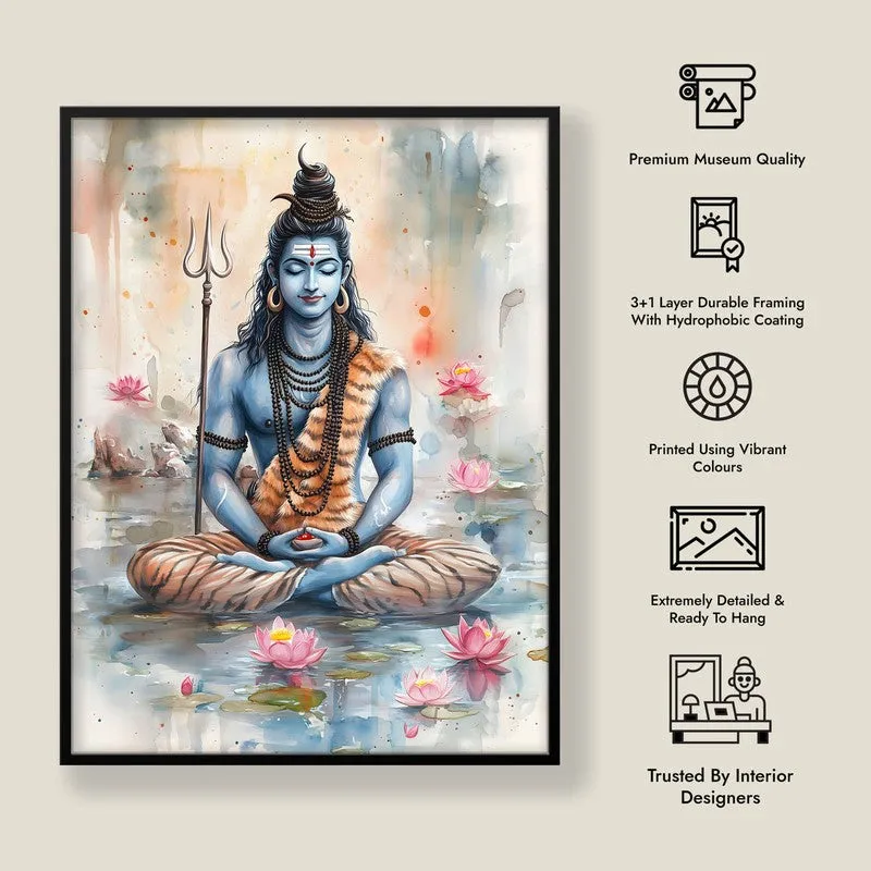 Adiyogi Shankara Spiritual Archival Paper Wall Painting With Frame - Black media 8