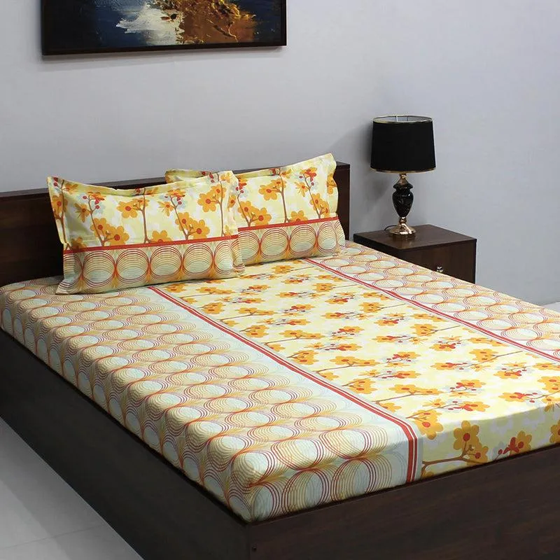 Warhi Floral Cotton Bedsheet (Yellow) - 110 TC media 3