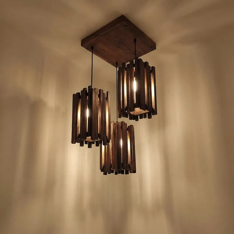 CageLine Wooden Ceiling Lamp - Brown media 4
