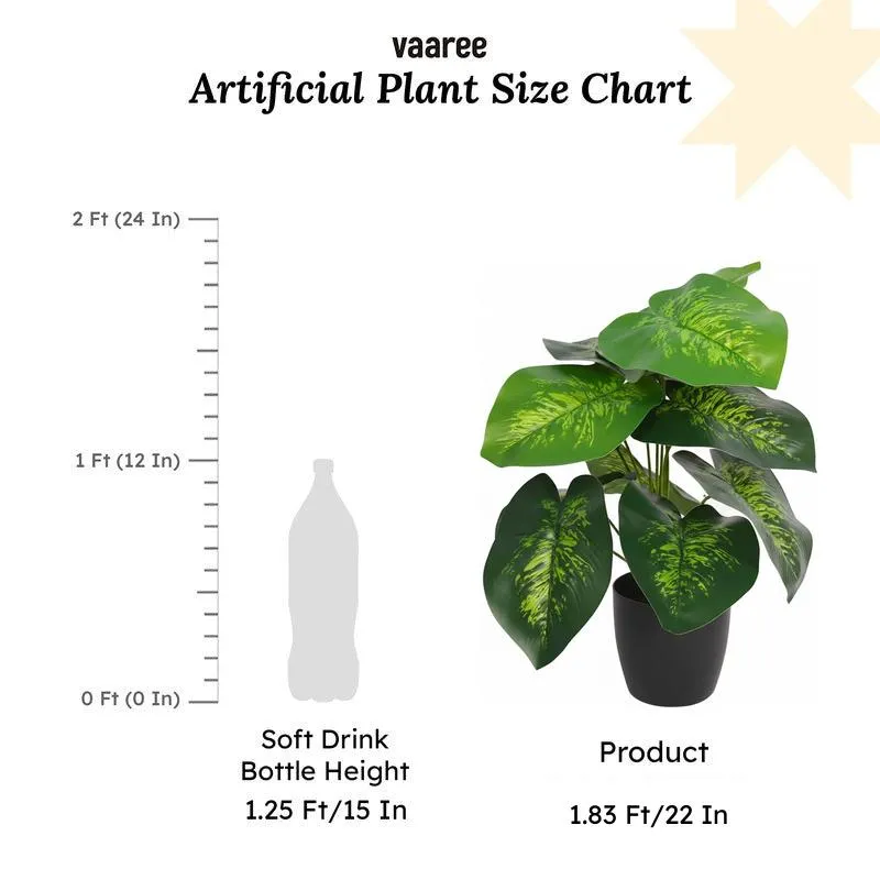 Differa Artificial Dieffenbachia Plant With Black Plastic Pot - Dark Green media 6