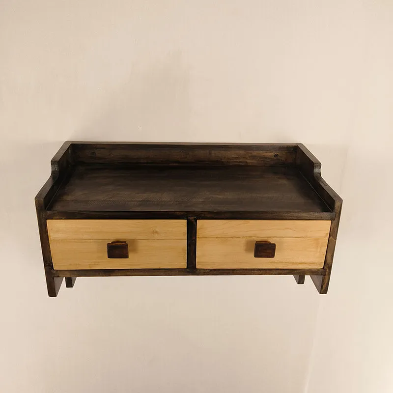 Sycamore OAK Wooden Wall Shelf with Drawers & Key Holders media 5