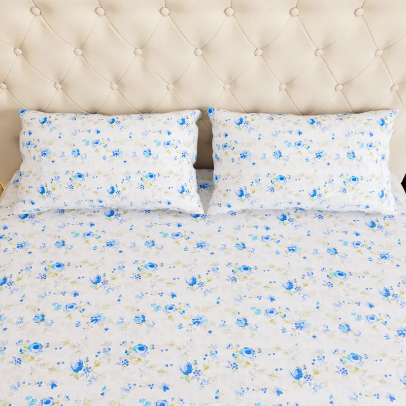 Dewdrop Floral Cotton Bedsheet (Blue) - 180 TC media 5