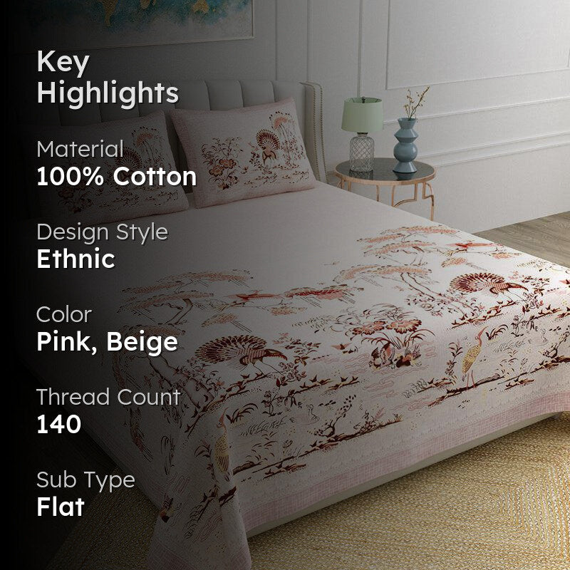 Kalyani Cloud Floral Cotton Bedsheet (Pink) - 140 TC media 2