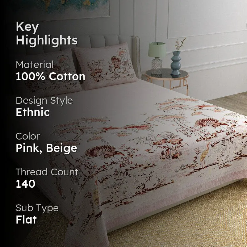 Kalyani Cloud Floral Cotton Bedsheet (Pink) - 140 TC media 2