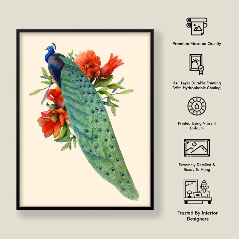 Flowers & Peacock Archival Paper Wall Art With Frame media 9