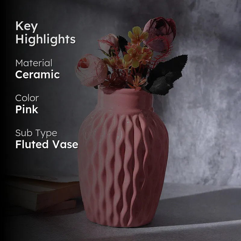 Faro Carve Ceramic Vase - Pink media 2