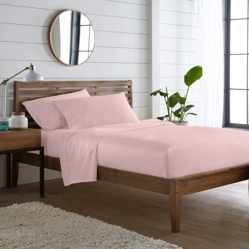 Swiss Dot Fitted Cotton Bedsheet (Cameo Rose) - 500 TC media 1