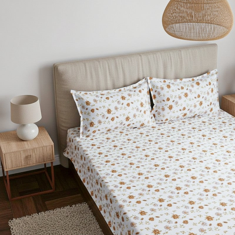 Mudra Floral Cotton Bedsheet (Brown) - 180 TC media 3